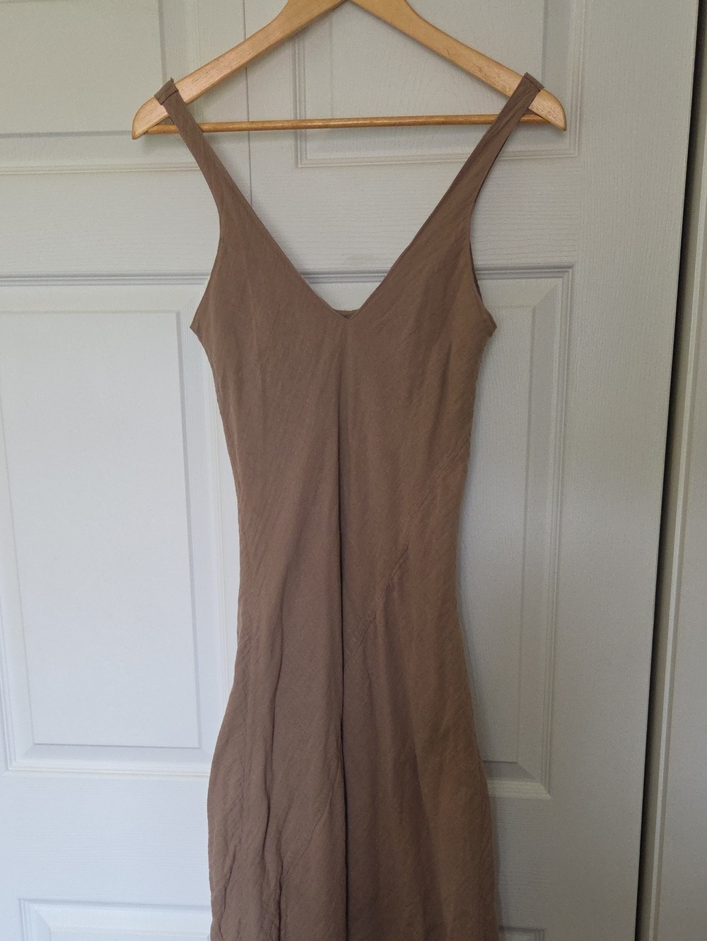 Classic Taupe Slip Dress - Womens V-Neck Midi